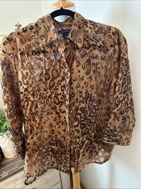 Westbound Brown & Black Leopard Print Button-Up Blouse